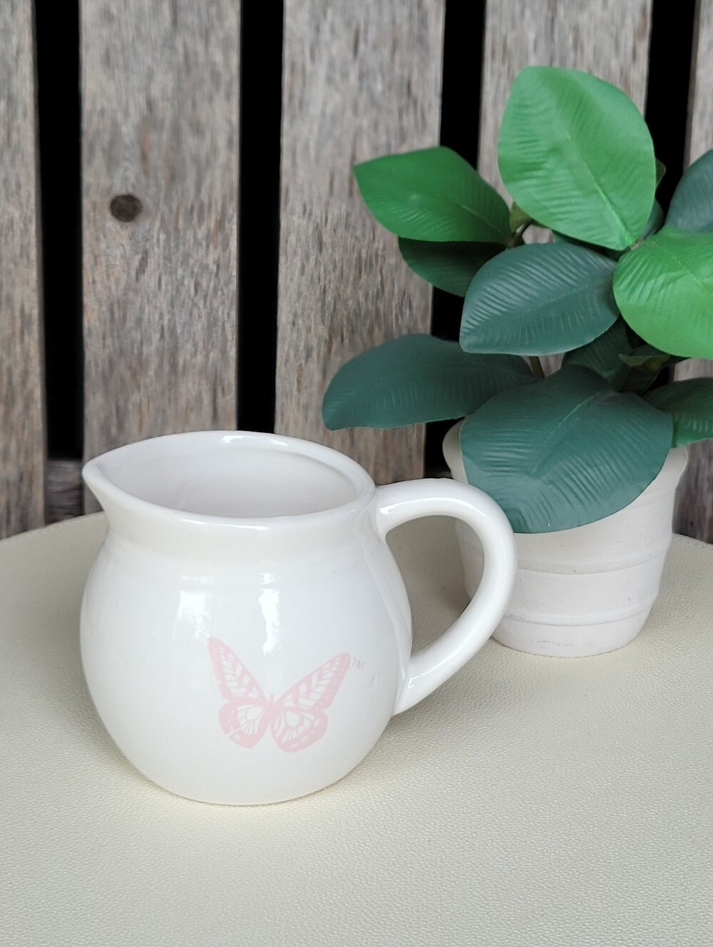 Dolly Parton Creamer Bowl White Ceramic with Pink Butterfly Accent